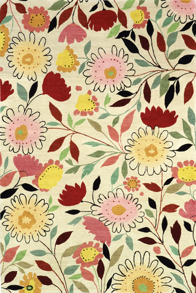 "Mums and Asters" designer rug from the Kim Parker Home collection. Copyright 2004 Kim Parker. All rights reserved.