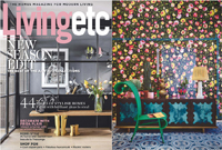 Living etc., one of the UK's premier lifestyle publications, features the exuberant Tatiana wallpaper design from the Kim Parker ART BOOK collection for Clarke & Clarke --