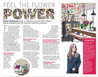 London's The Metro newspaper feature article on American artist and lifestyle designer brand Kim Parker's new wallpaper and fabric collaboration with Clarke & Clarke -- For more information visit: www.kimparker.tv and www.clarke-clarke.co.uk